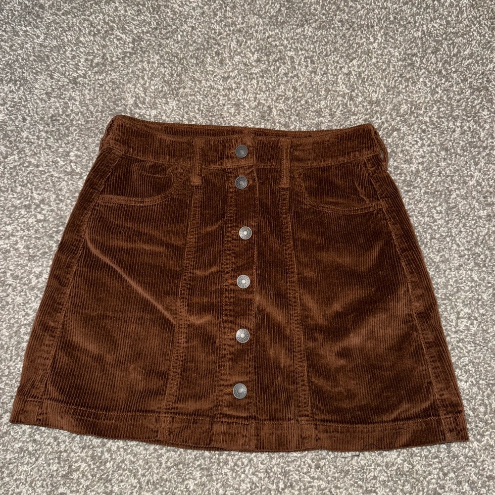 Brown Corduroy Button-Front Skirt